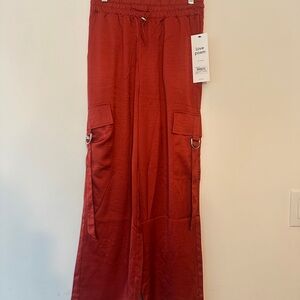 Love Poem Wide-leg Red Satin Pants